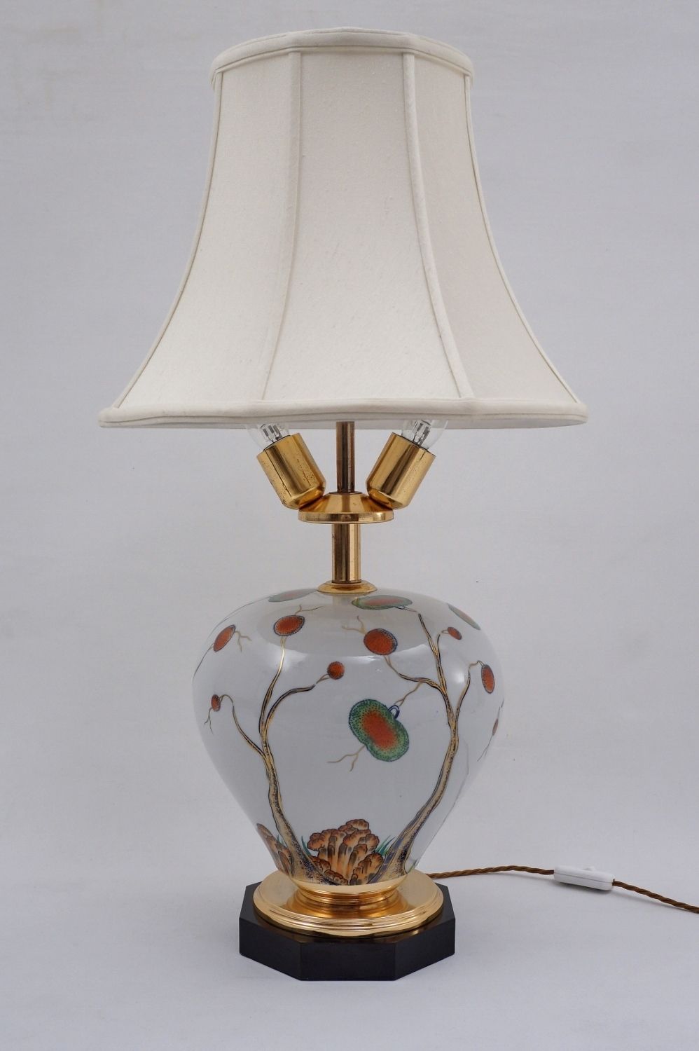 Lighting Giulia Mangani Porcelain Lamp Chinoiserie With Lychee, 1950`s Ca, Italian, 70cm, Rewired photo
