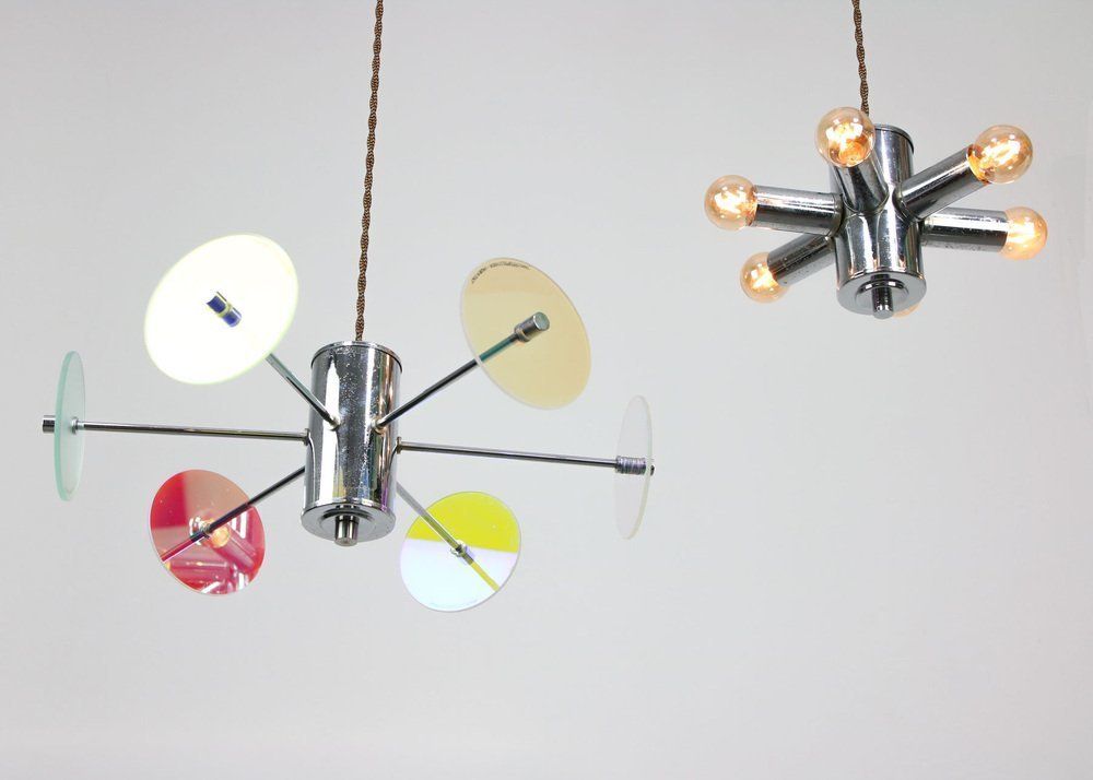 Lighting Italian Chrome Lamp And Glass Sculpture, 1970s, Set Of 2 photo