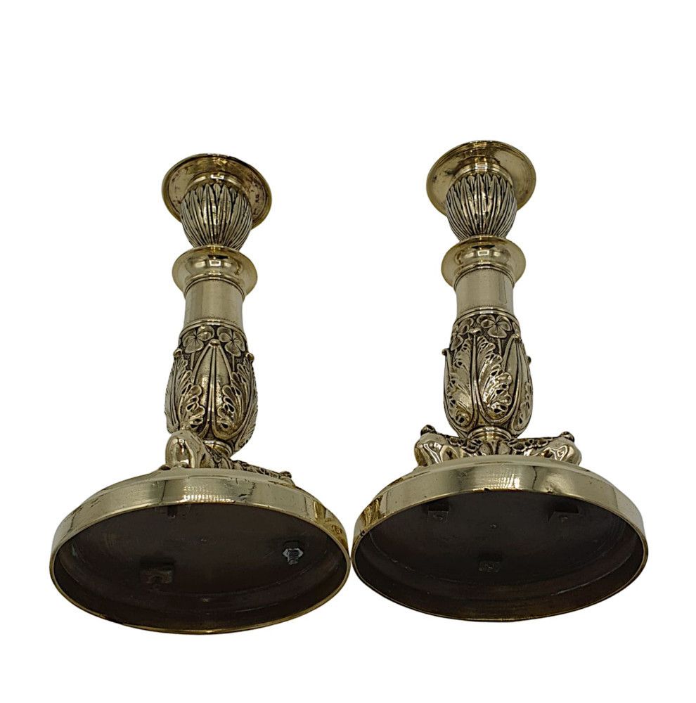 A Beautiful Pair Of 19th Century Empire Style Polished Brass Candlesticks photo furniture