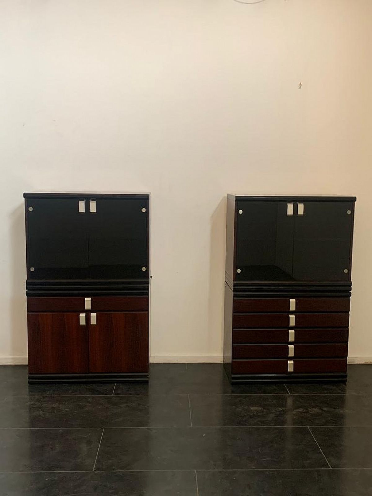 Pair Of Modular Rosewood Sideboards With Display Cabinets, 1970s photo for sale