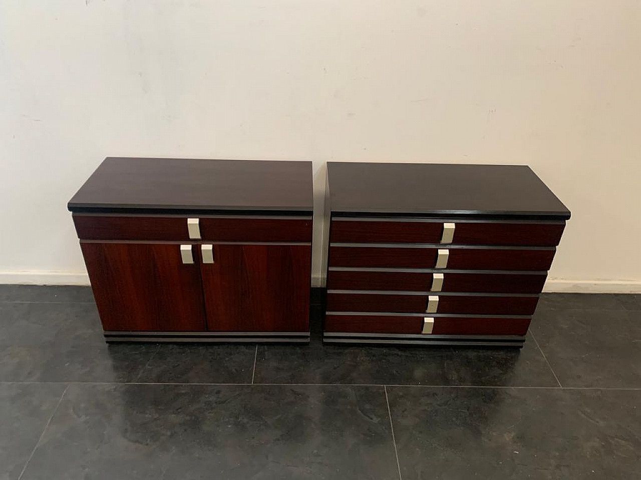 photo for sale Pair Of Modular Rosewood Sideboards With Display Cabinets, 1970s
