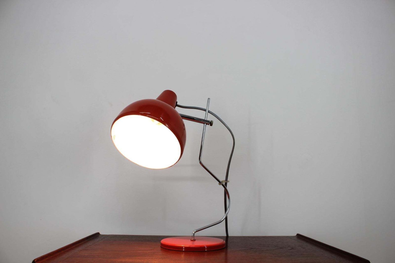 photo furniture 1970s Josef Hurka Red Table Lamp For Lidokov, Czechoslovakia