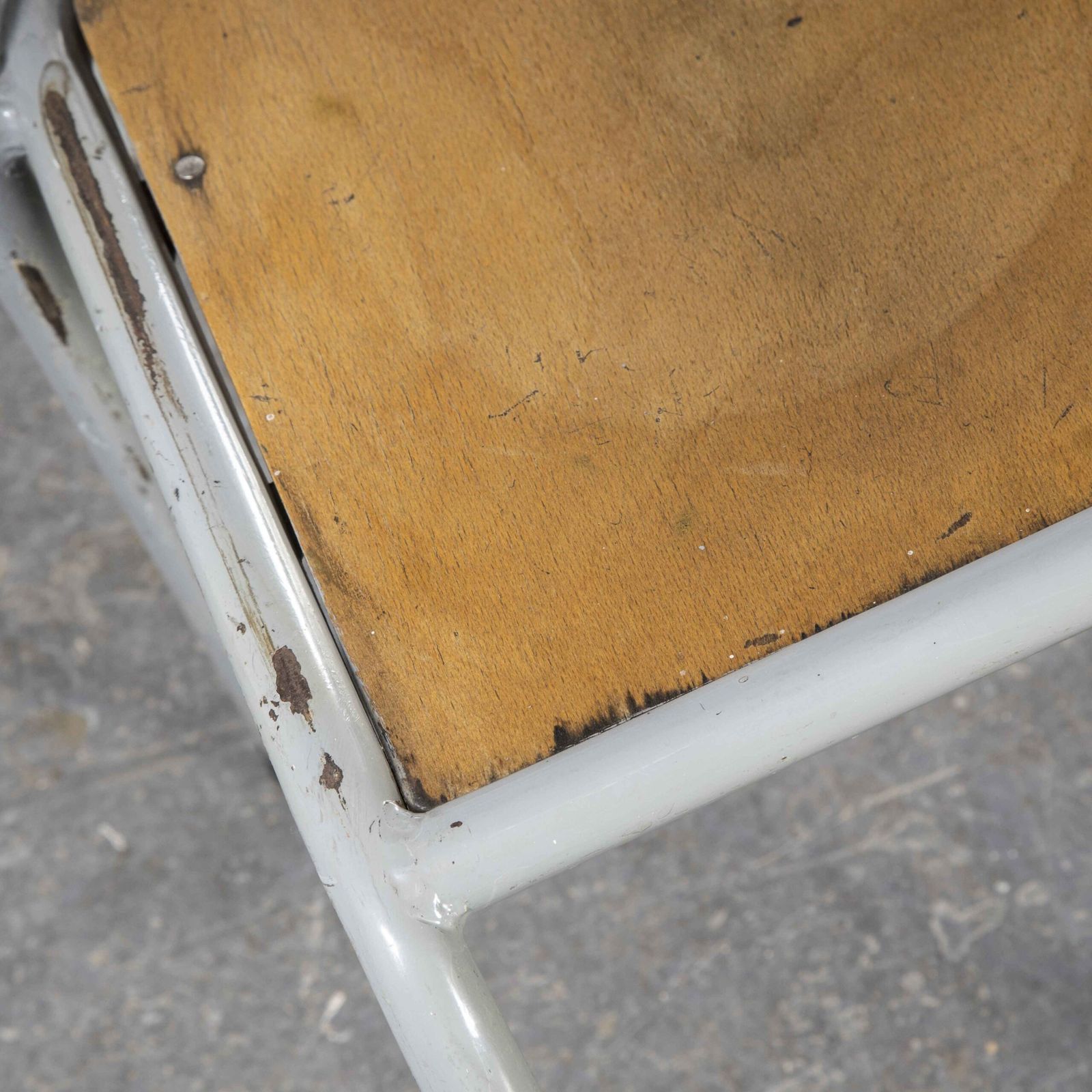 1950’s French Mullca Stacking Dining Chairs Grey With Wood Seat – Set Of Eight photo 1014.0