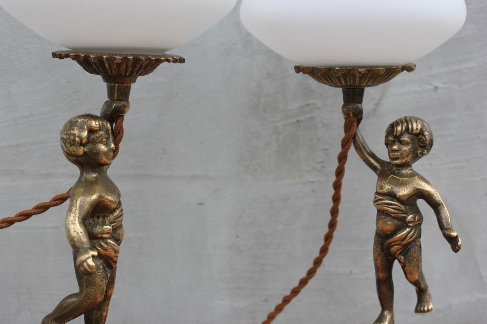 Brass Cherub Bedside Lamps Pair Baroque Table Lamps With White Glass Shades photo Lighting