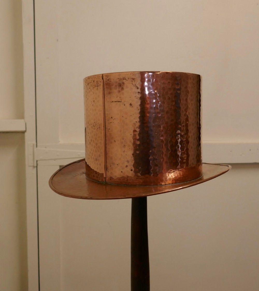 Arts And Crafts Copper Milliners Trade Sign. Copper Top Hat photo furniture