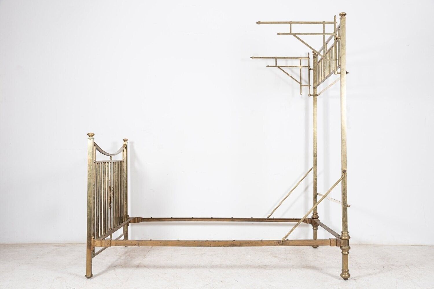 19thc English Half Tester Double Brass Bed Frame photo vinterior