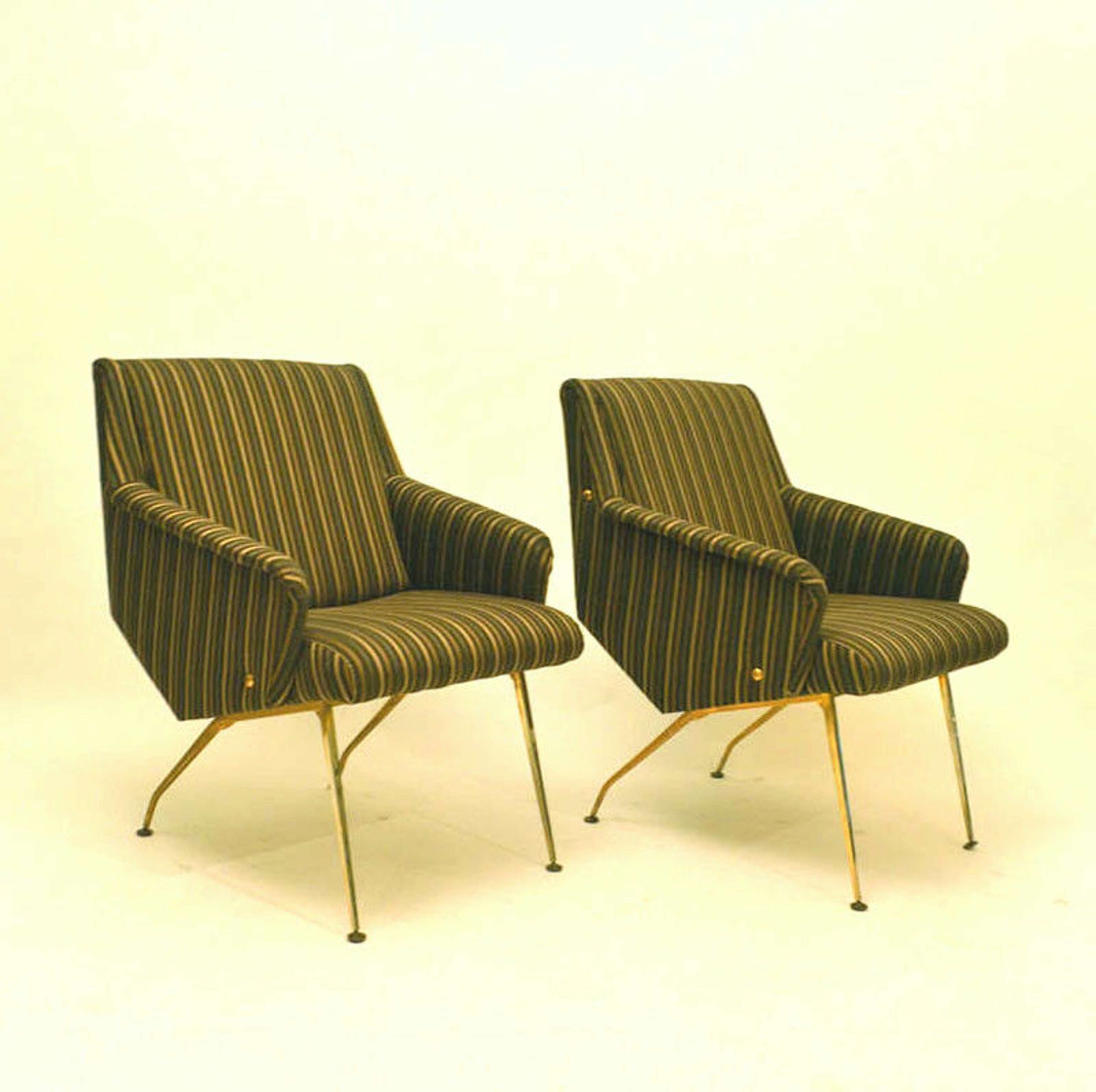 Pair Of Lounge Chairs 1950's In Black And Gold Striped Fabric photo furniture