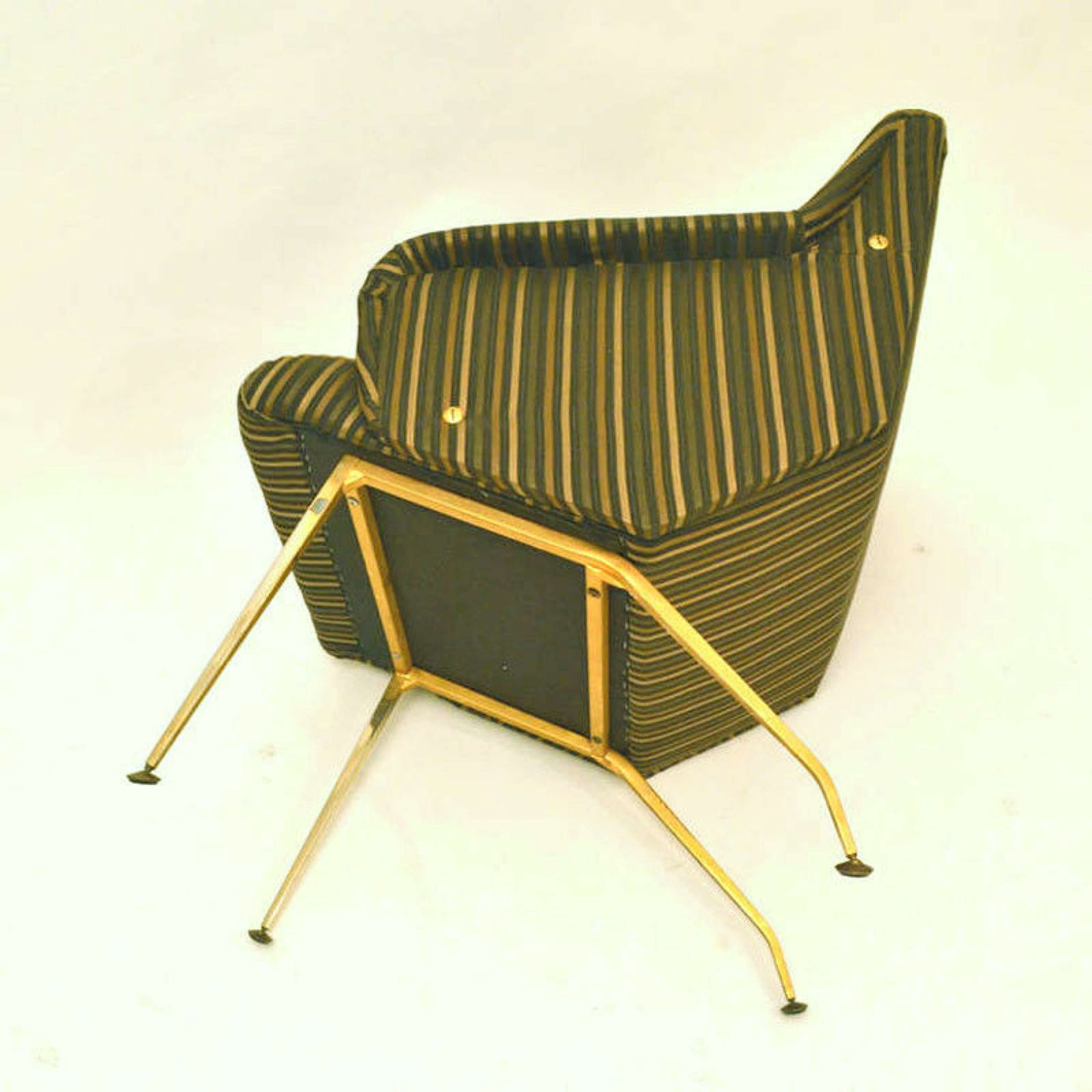 Pair Of Lounge Chairs 1950's In Black And Gold Striped Fabric photo Furniture