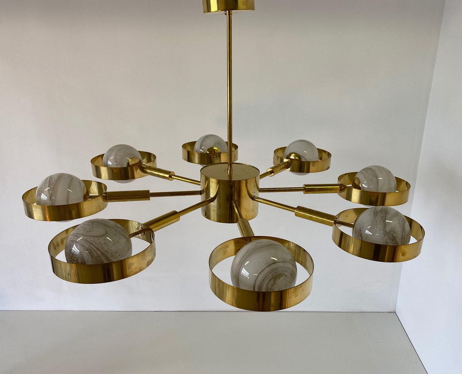 Italian Art Deco Murano Glass And Brass Chandelier photo for sale