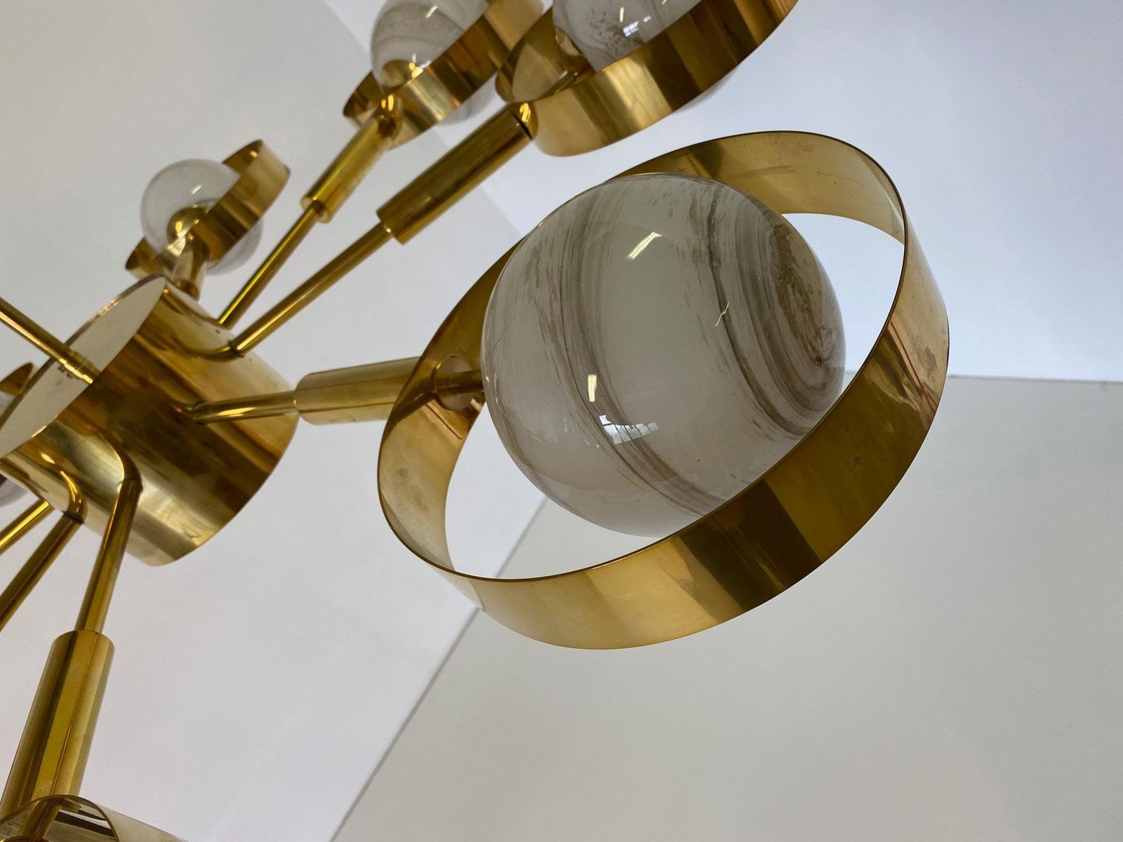 Italian Art Deco Murano Glass And Brass Chandelier photo vinterior