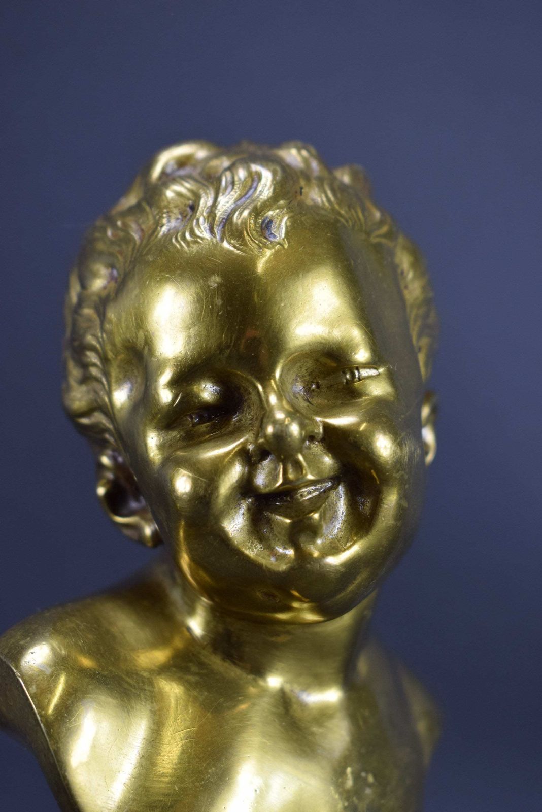 Pair Bronze Statues Busts Houdon The Laughing Child The Crying Child John photo vinterior