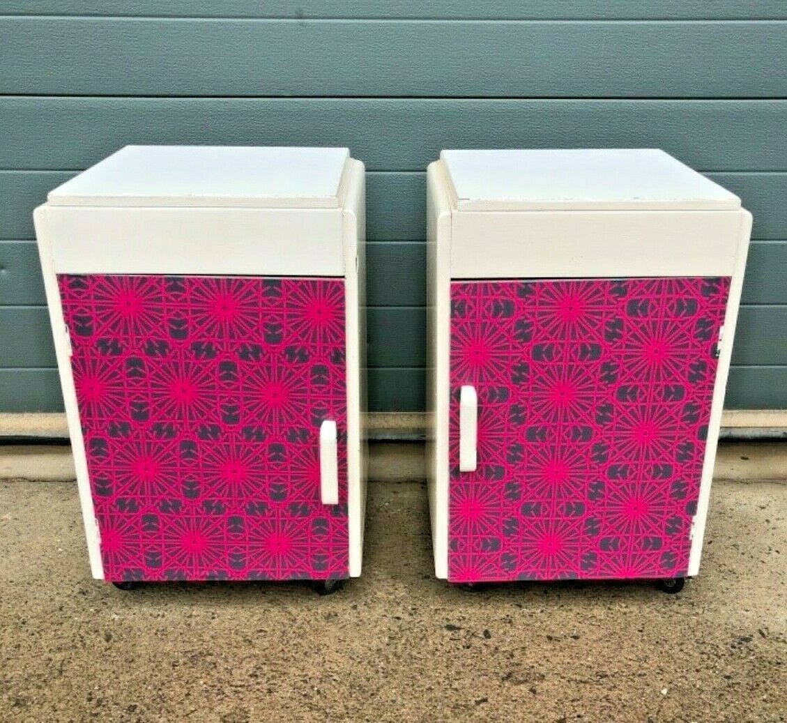 photo furniture Mid Century Unique Funky Pair Of Upcycled Bedside Cabinets / Bedside Lamp Tables