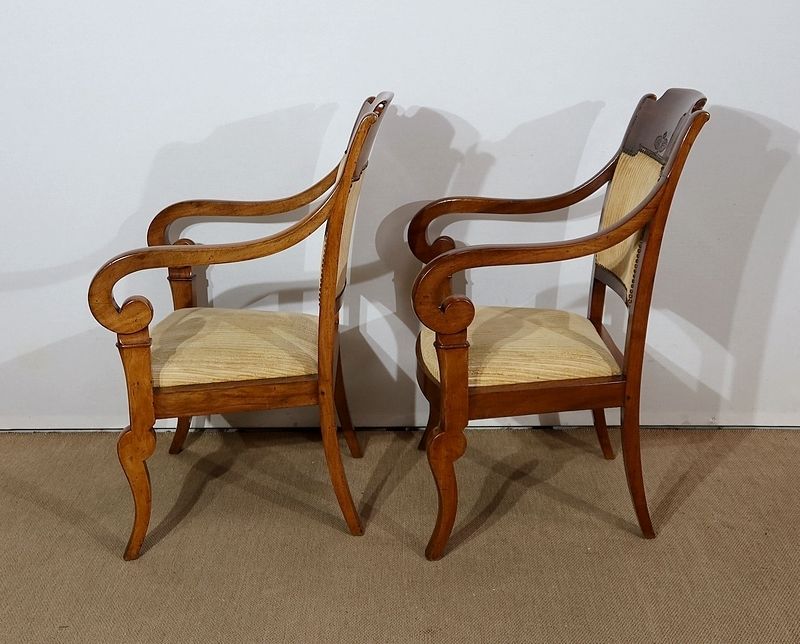 Pair Of Walnut Armchairs  Restoration Period   1st Part Of The 19th Century photo vinterior