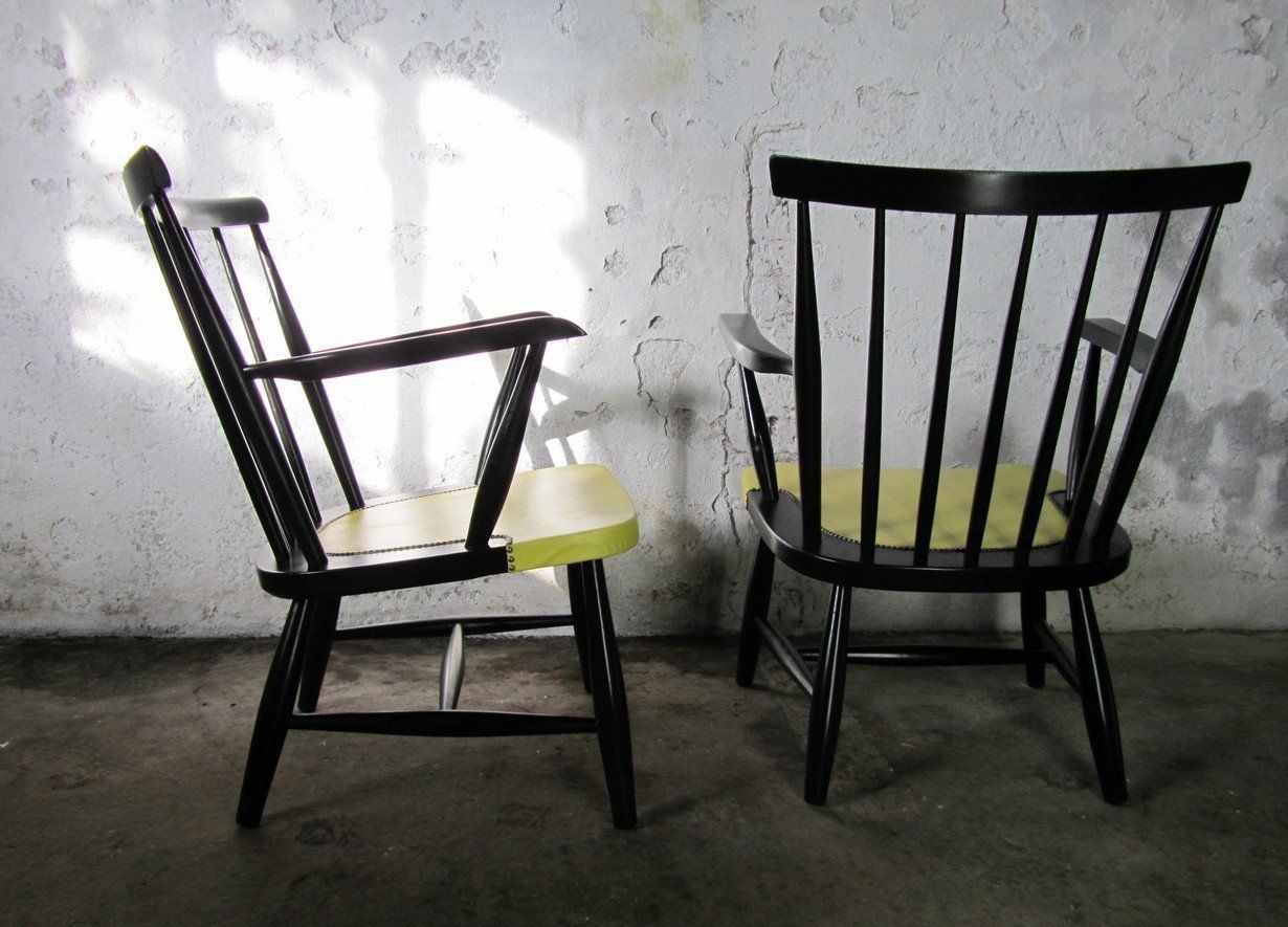 Mid Century Spindle Back Armchairs, 1950s, Set Of 2 photo vintage