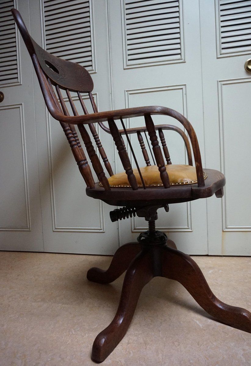 19th Century American Oak Revolving Library Armchair photo Furniture