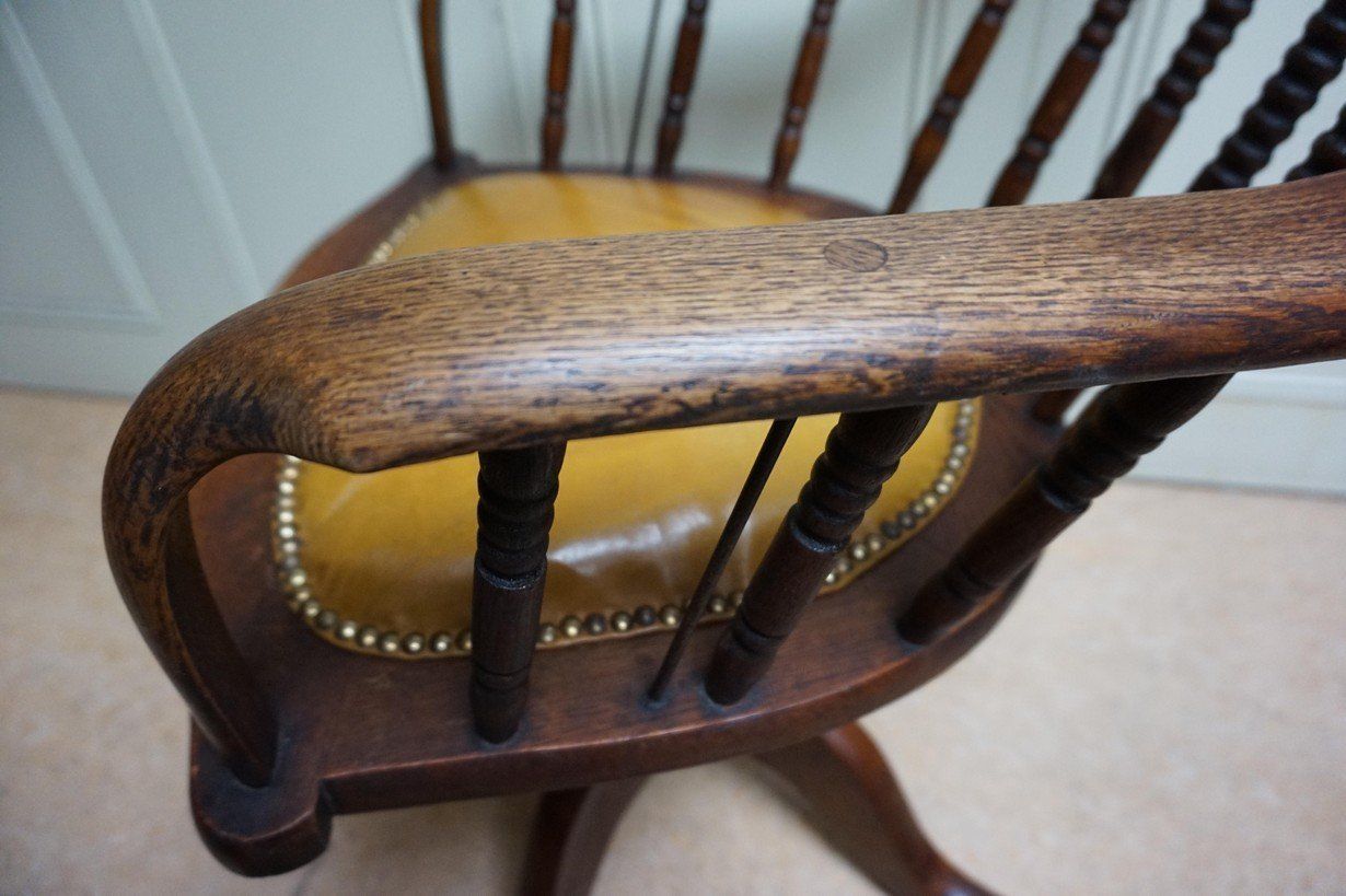 Furniture 19th Century American Oak Revolving Library Armchair photo