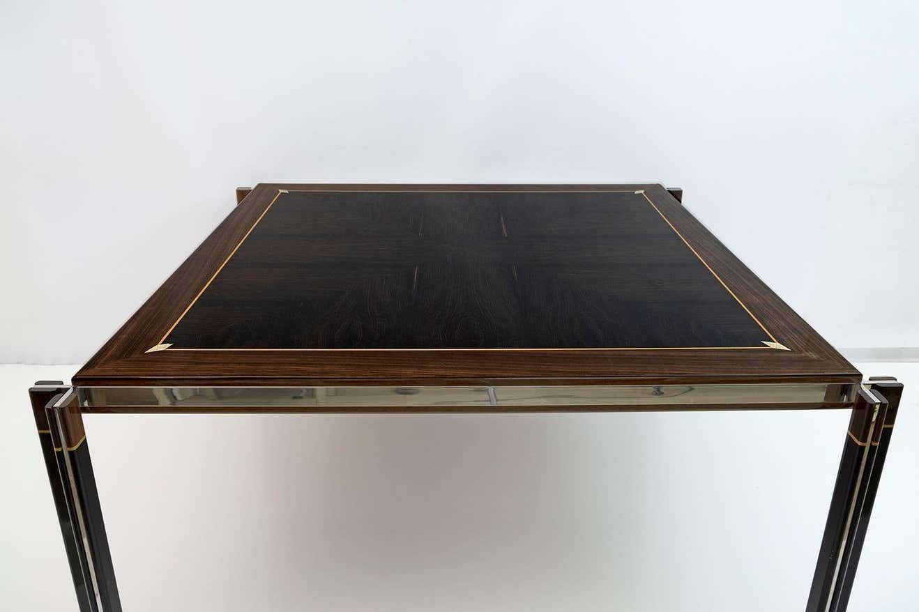 Paolo Barracchia Italian Steel And Inlaid Wood Dinning Table By Roman Deco, 1978 photo vinterior