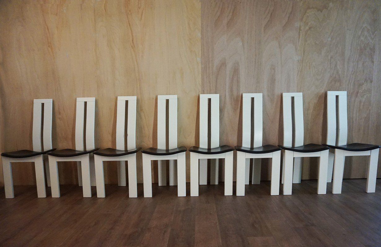 2500.0 Black & White Italian Dining Chairs By Pietro Costantini For Ello, 1970s, Set Of 8 photo