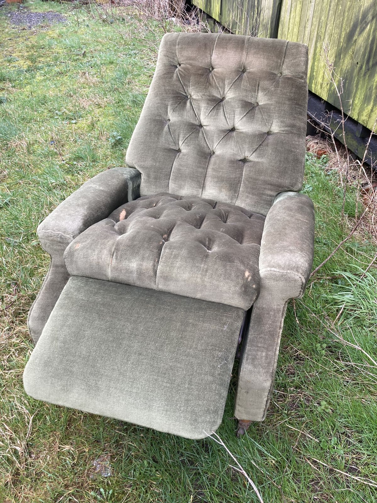 Mid Century Buttoned Green Recliner Chair Restoration Project photo Furniture