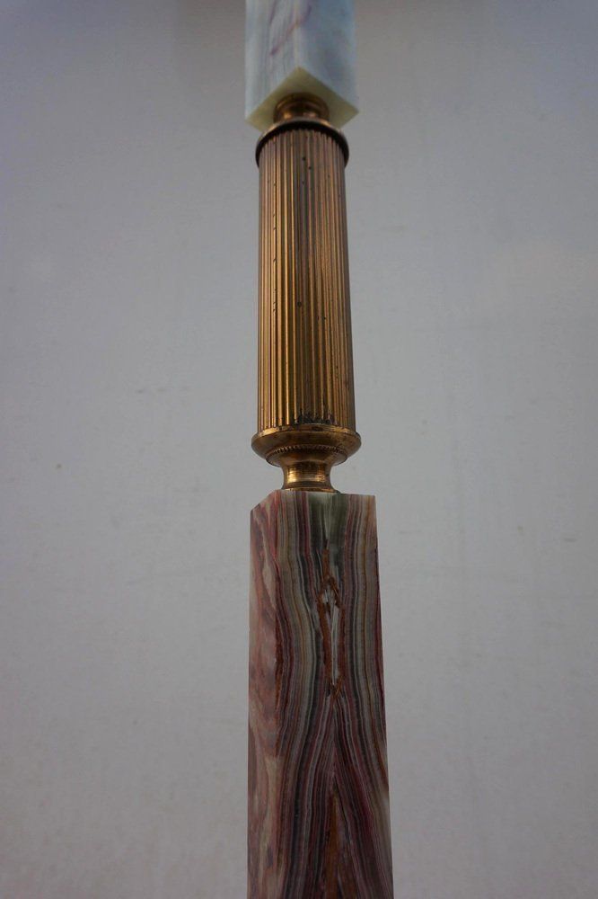 Mid Century Modern Hollywood Regency Onyx Marble And Gilt Floor Lamp, 1960s photo Lighting