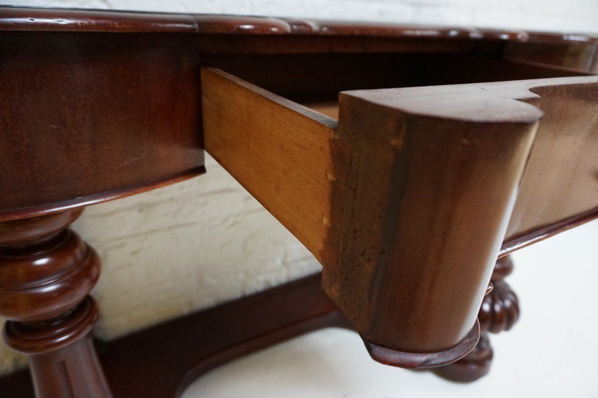 Biedermeier Mahogany Wall Console Table Or Desk With Leather Inlay Top And Drawer photo vinterior