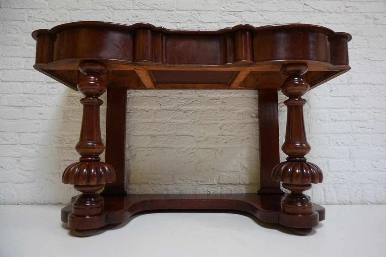 photo furniture Biedermeier Mahogany Wall Console Table Or Desk With Leather Inlay Top And Drawer