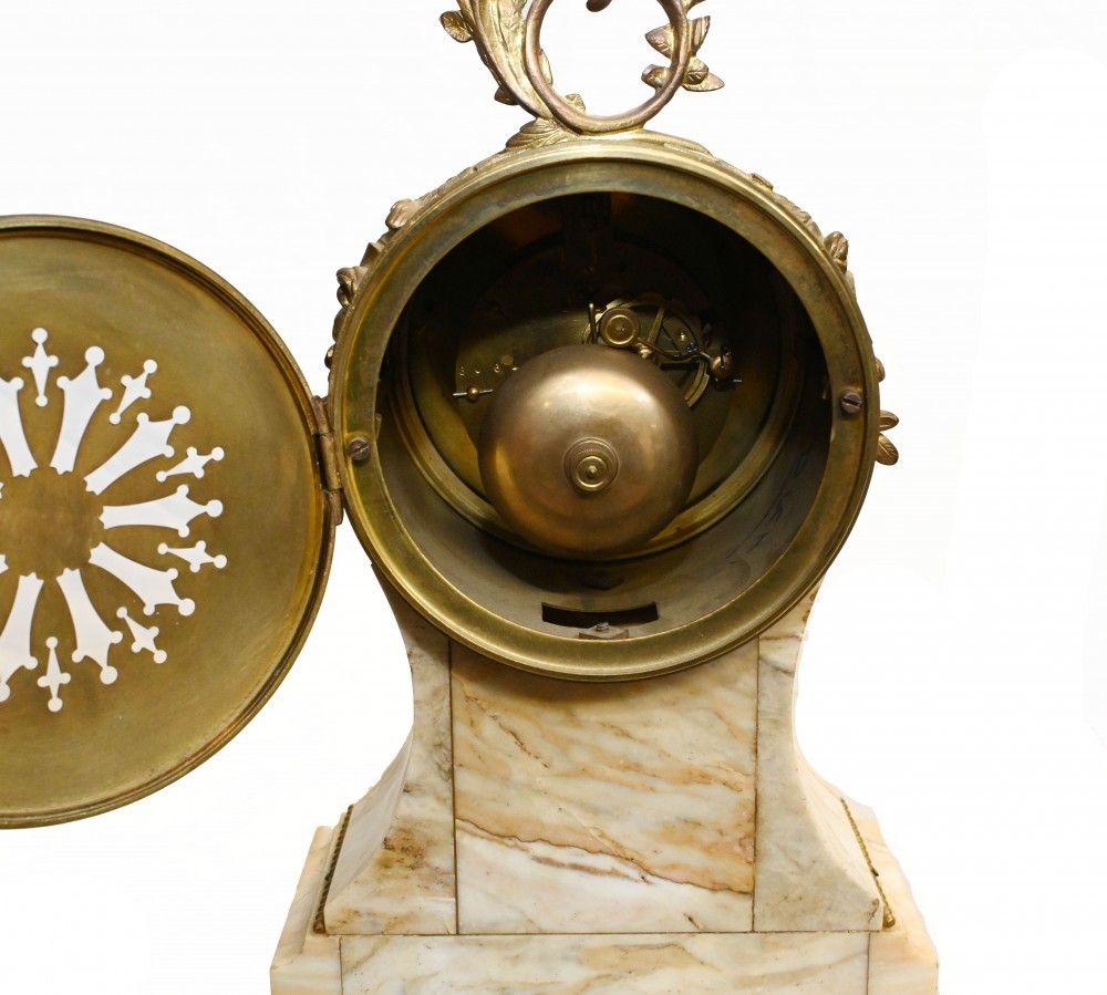 photo vintage French Mantle Clock Set Garniture Marble 1880