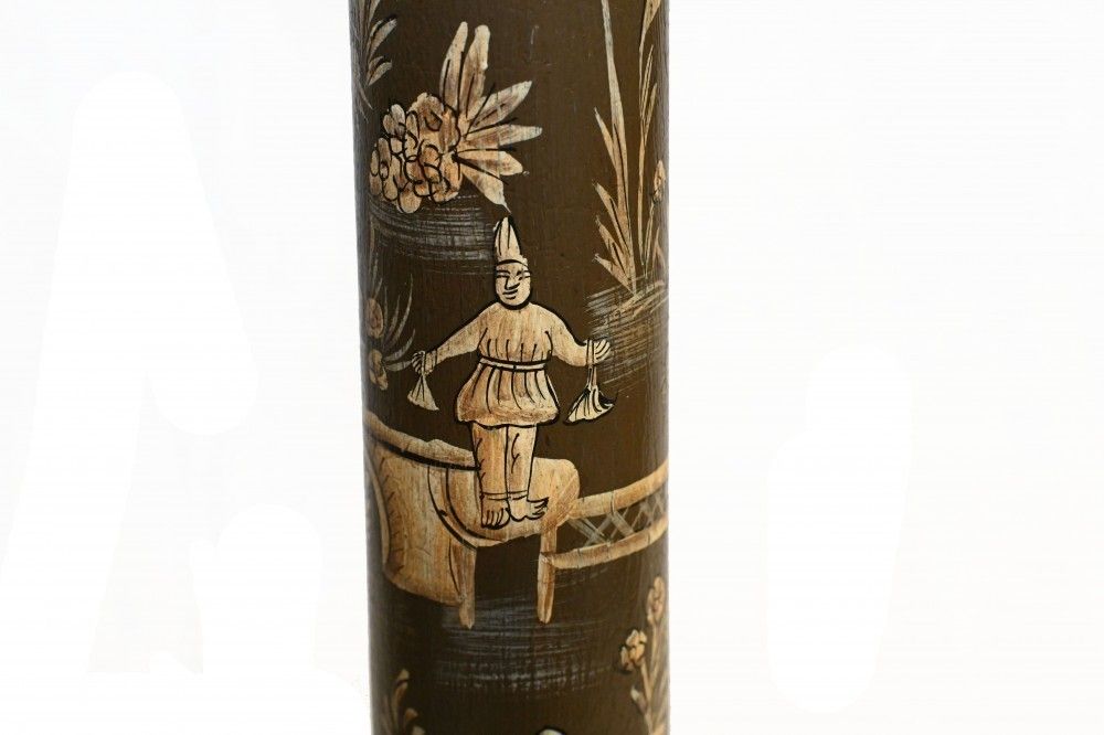 Pair Chinoiserie Lights Column Lamps Lacquer photo 575.0