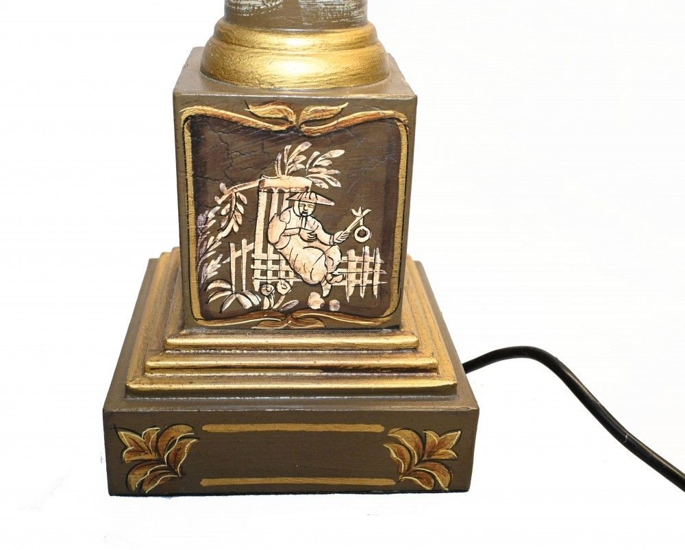 Pair Chinoiserie Lights Column Lamps Lacquer photo vintage