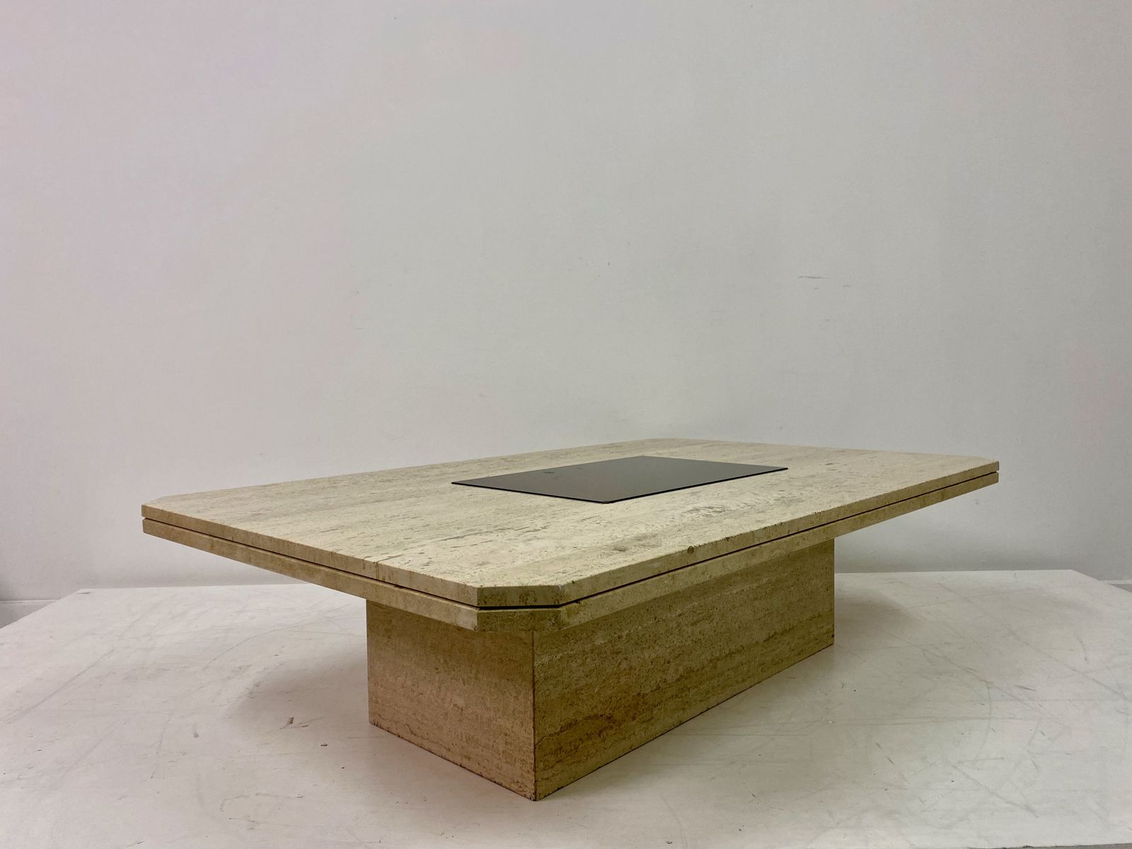 1970s Travertine And Brass Coffee Table photo buy