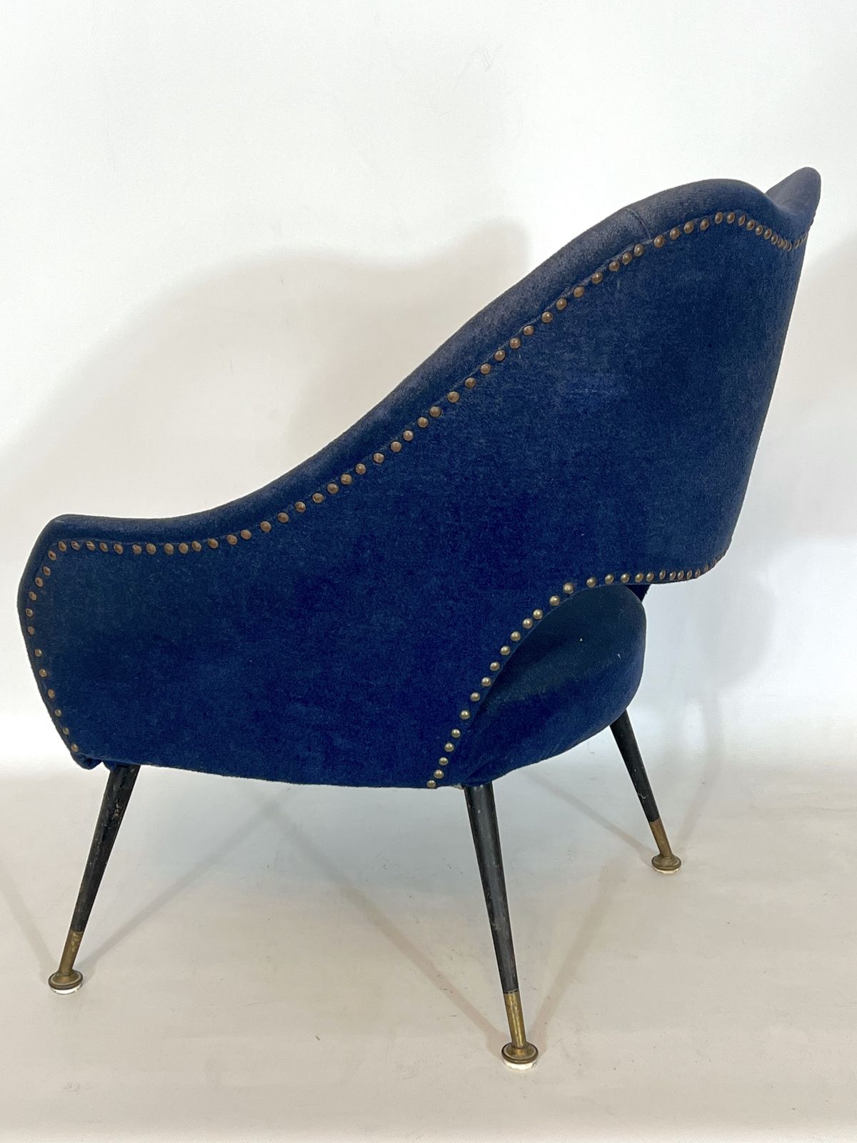Vintage Italian Blue Fabric And Brass Armchair From 50s photo Furniture