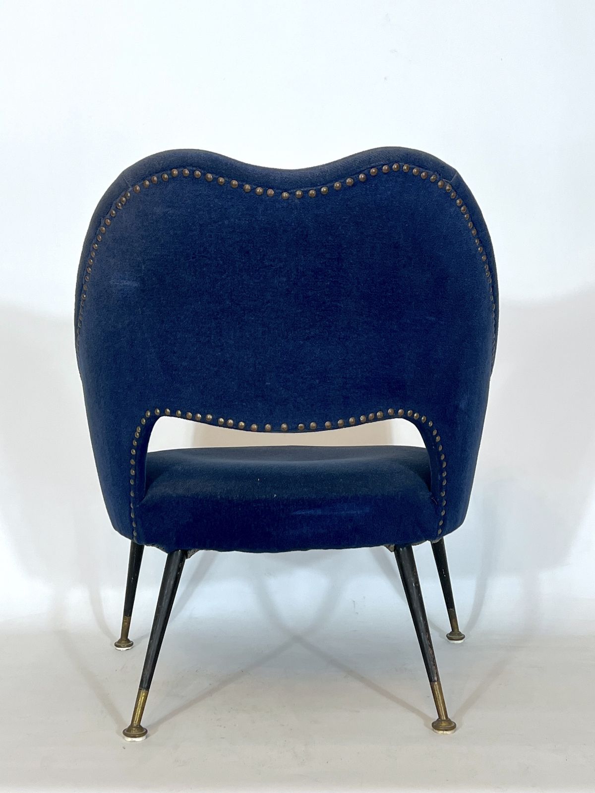 Vintage Italian Blue Fabric And Brass Armchair From 50s photo buy