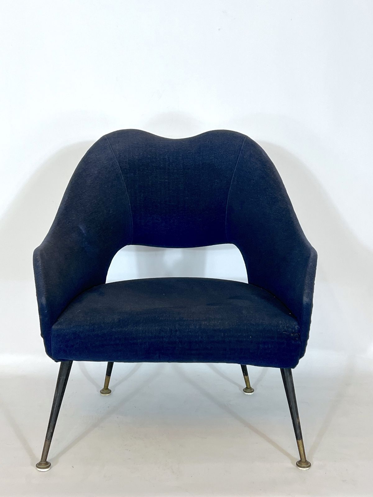 Vintage Italian Blue Fabric And Brass Armchair From 50s photo vintage