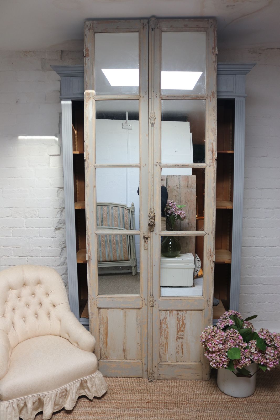 Antique French Huge 250cm High Stately Home Window Frame Floor Mirror photo vintage