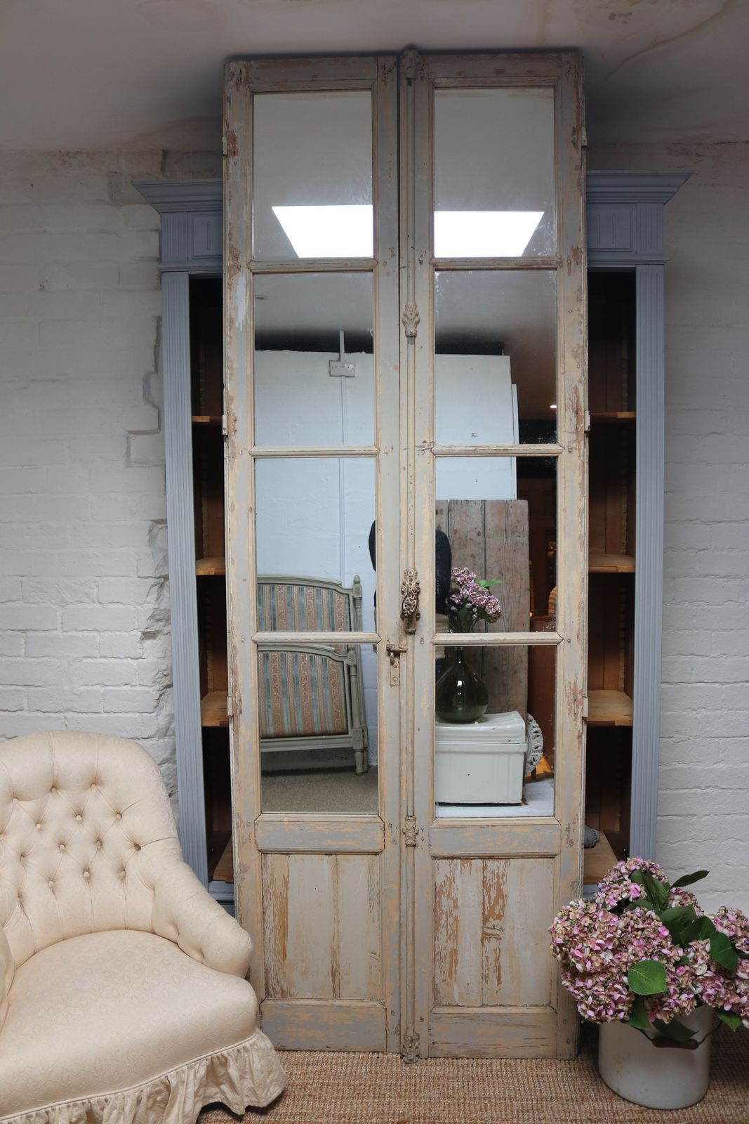 photo for sale Antique French Huge 250cm High Stately Home Window Frame Floor Mirror