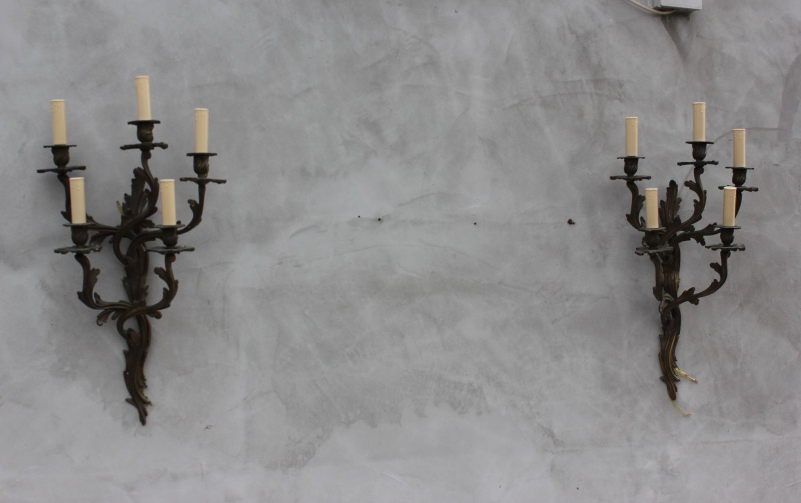 Pair Of Large Wall Lamps With 5 Bulb Lights Of Louis XV Rococo Style Bronze Sconces photo furniture