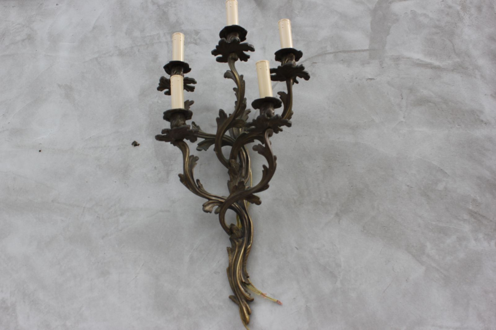 photo buy Pair Of Large Wall Lamps With 5 Bulb Lights Of Louis XV Rococo Style Bronze Sconces