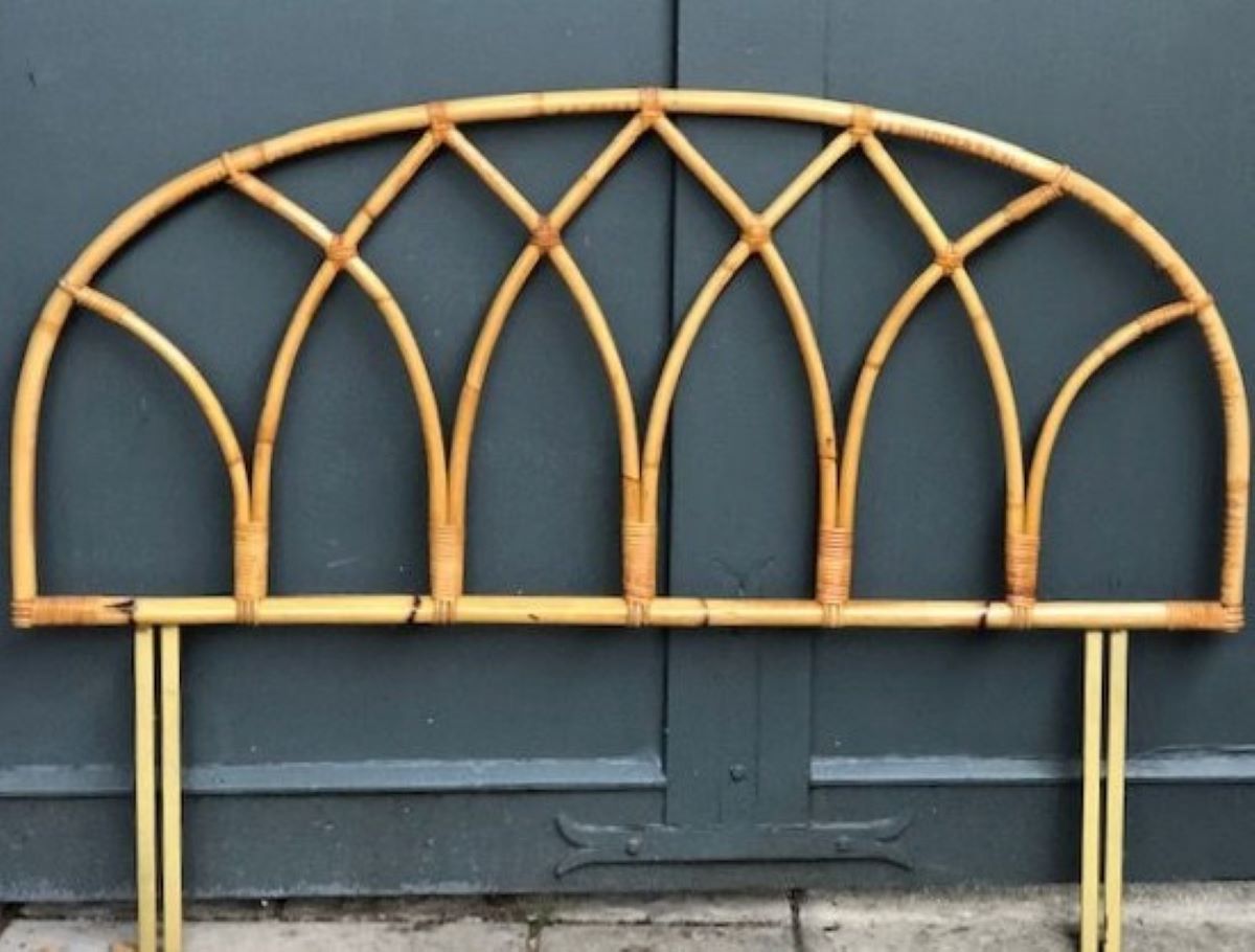 Mid Century Rattan / Cane Arch Shaped Double Headboard (4’ft), By Angraves England, 1970s photo for sale