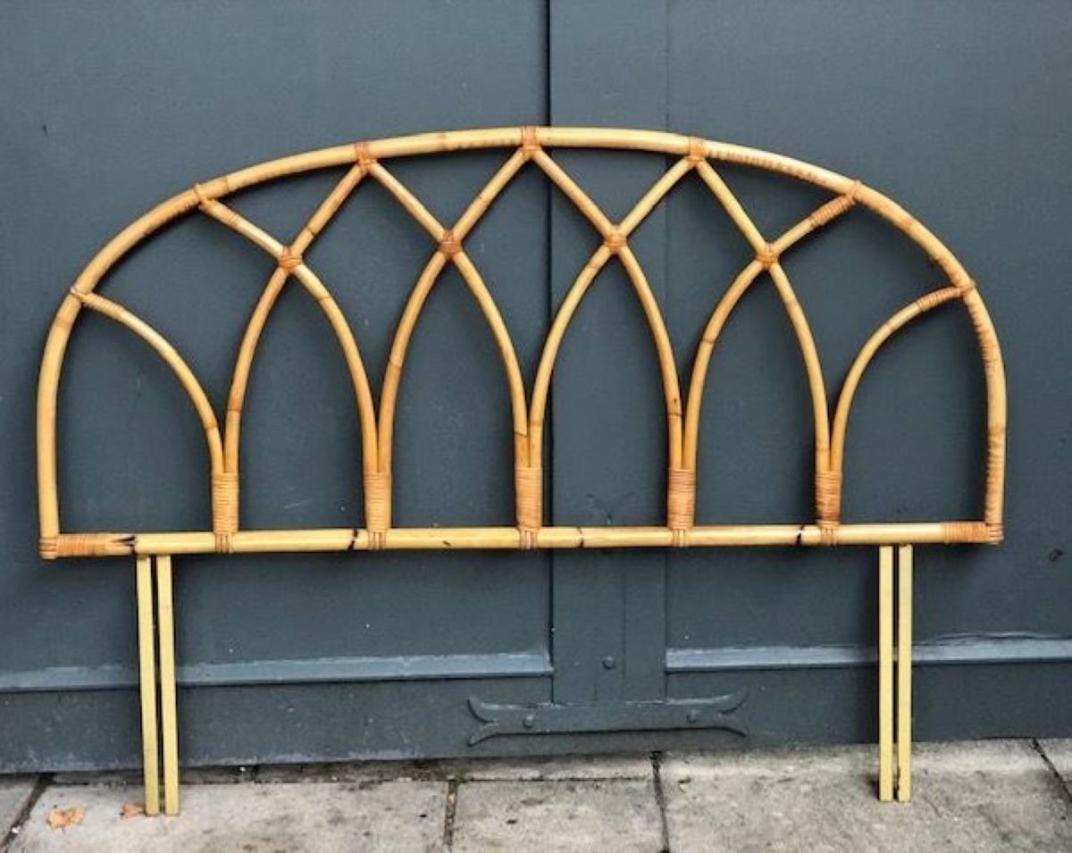 Mid Century Rattan / Cane Arch Shaped Double Headboard (4’ft), By Angraves England, 1970s photo Furniture