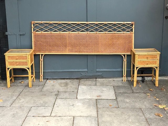 Mid Century Rattan / Cane Super King Headboard (6’ft), Italian, 1970s photo vinterior