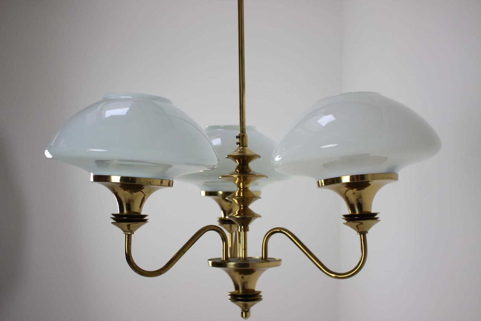Mid Century Brass Chandelier, Czechoslovakia, 1970s, Made In Jablonec Glassworks photo Lighting