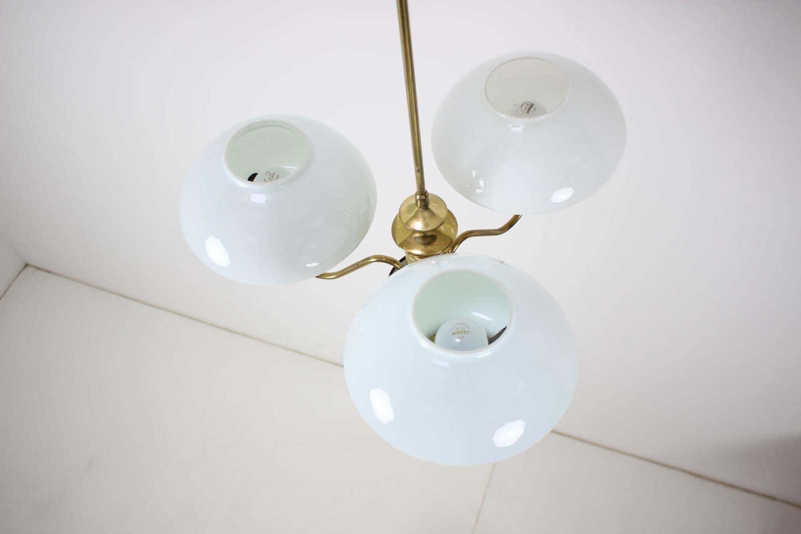 Mid Century Brass Chandelier, Czechoslovakia, 1970s, Made In Jablonec Glassworks photo buy