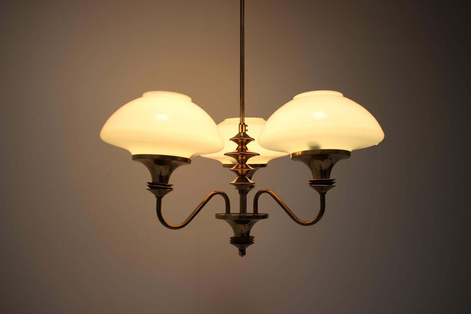 608.0 Mid Century Brass Chandelier, Czechoslovakia, 1970s, Made In Jablonec Glassworks photo
