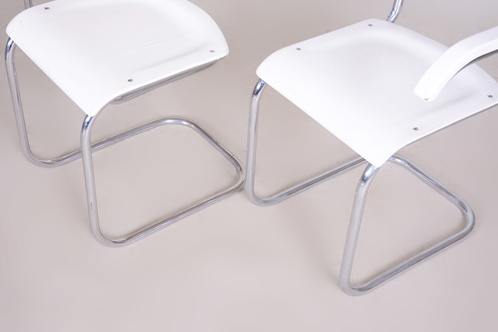 Pair Of Original White Mucke Melder Chairs And Stool Made In 1930s Czechia photo 1260.0