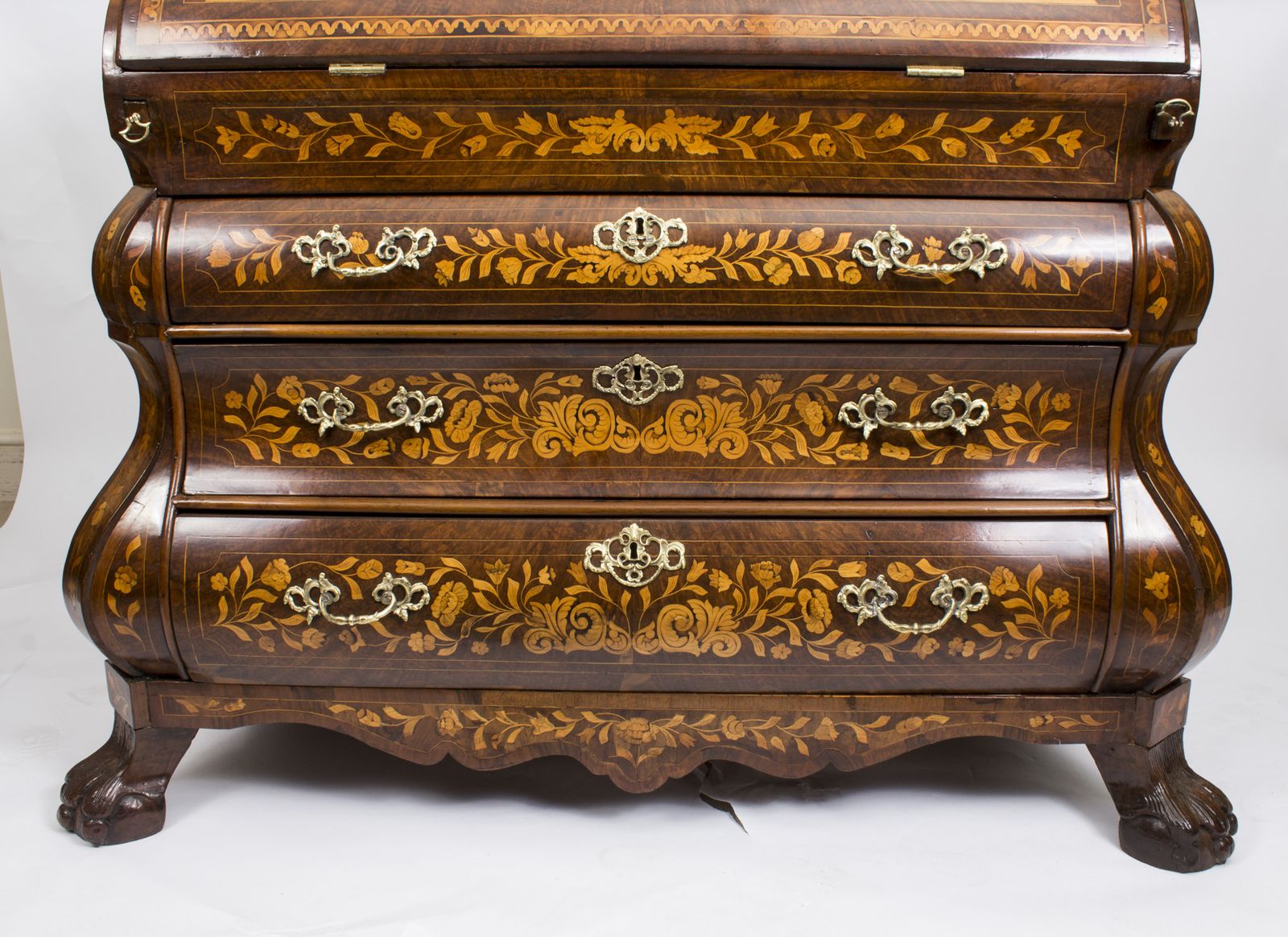 Antique Dutch Burr Walnut Floral Marquetry Bureau C.1780 photo vintage