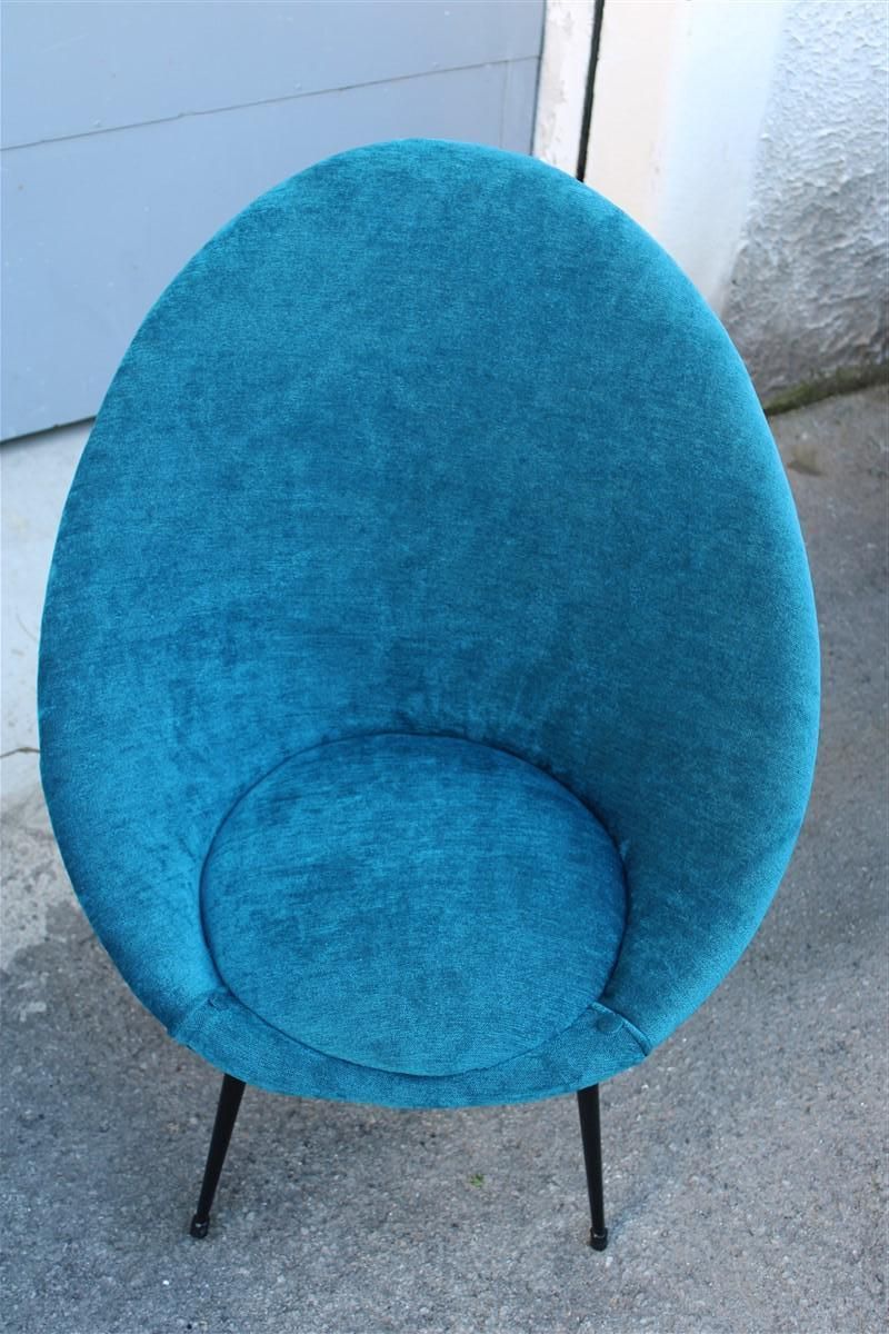 Pair Mid Century Oval Egg Chairs Blu Velvet Ico Parisi Style Italian Design 1950 photo vinterior