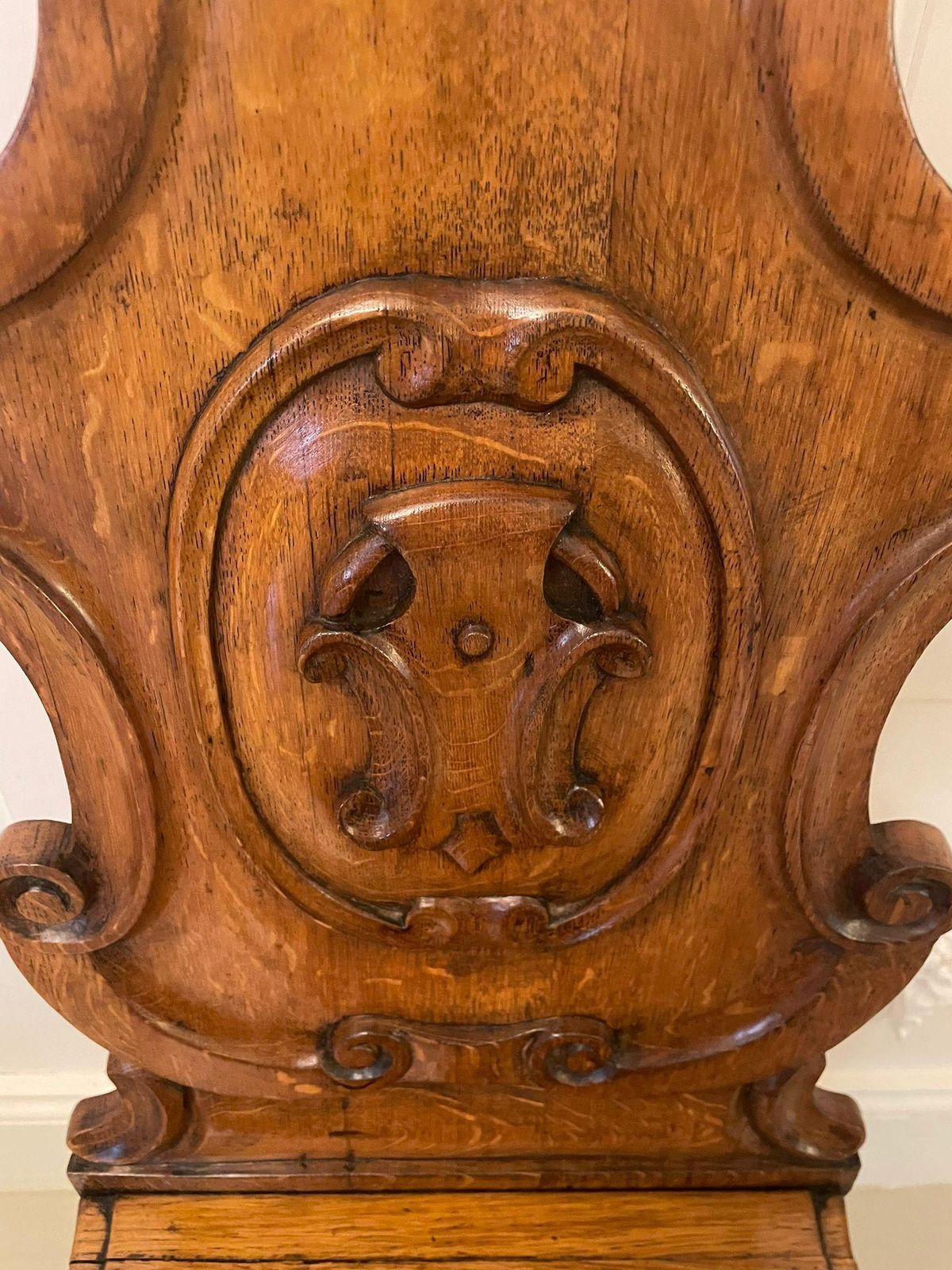 Furniture Pair Of Antique Victorian Carved Oak Hall Chairs photo
