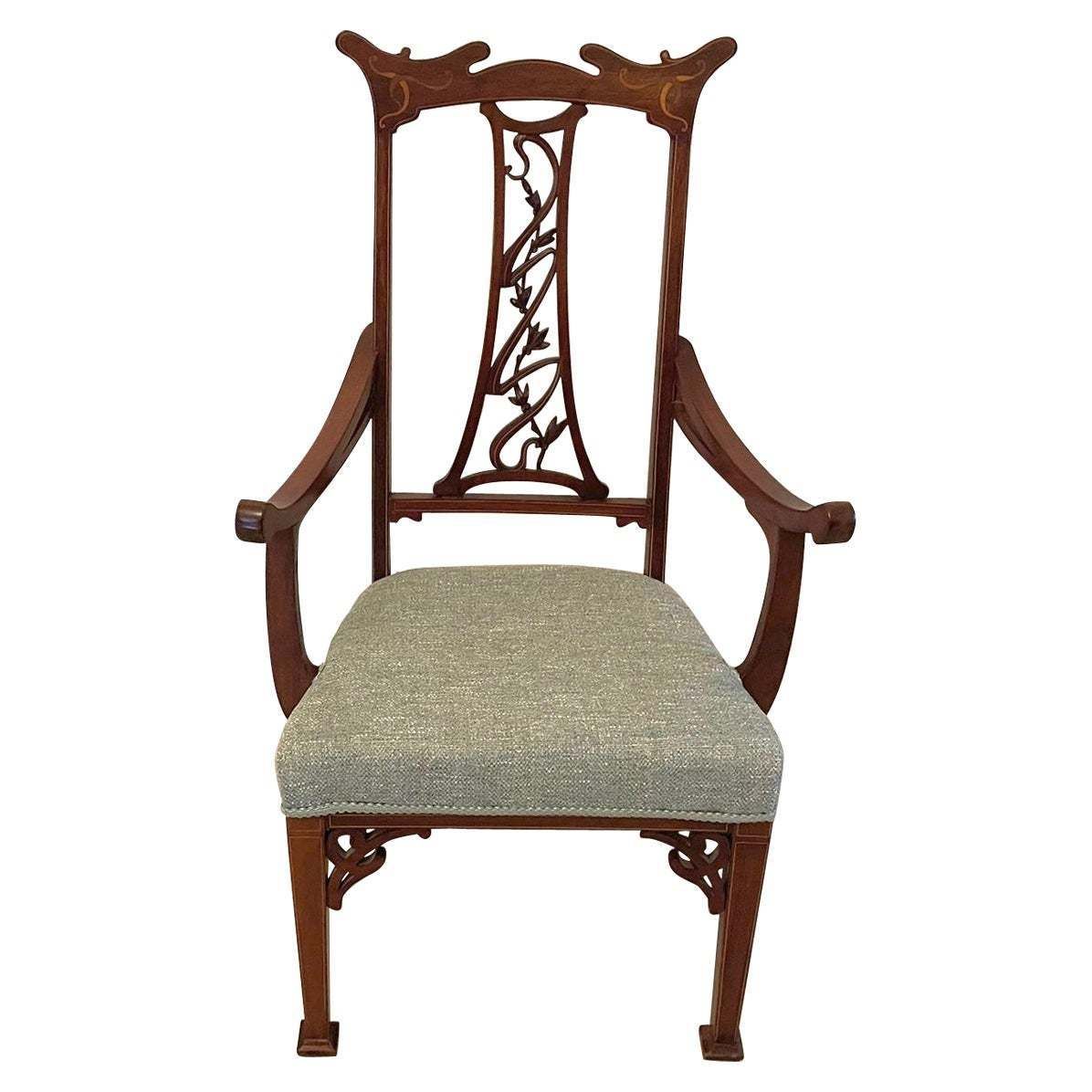Unusual Antique Art Nouveau Quality Mahogany Inlaid Child’s Chair photo furniture