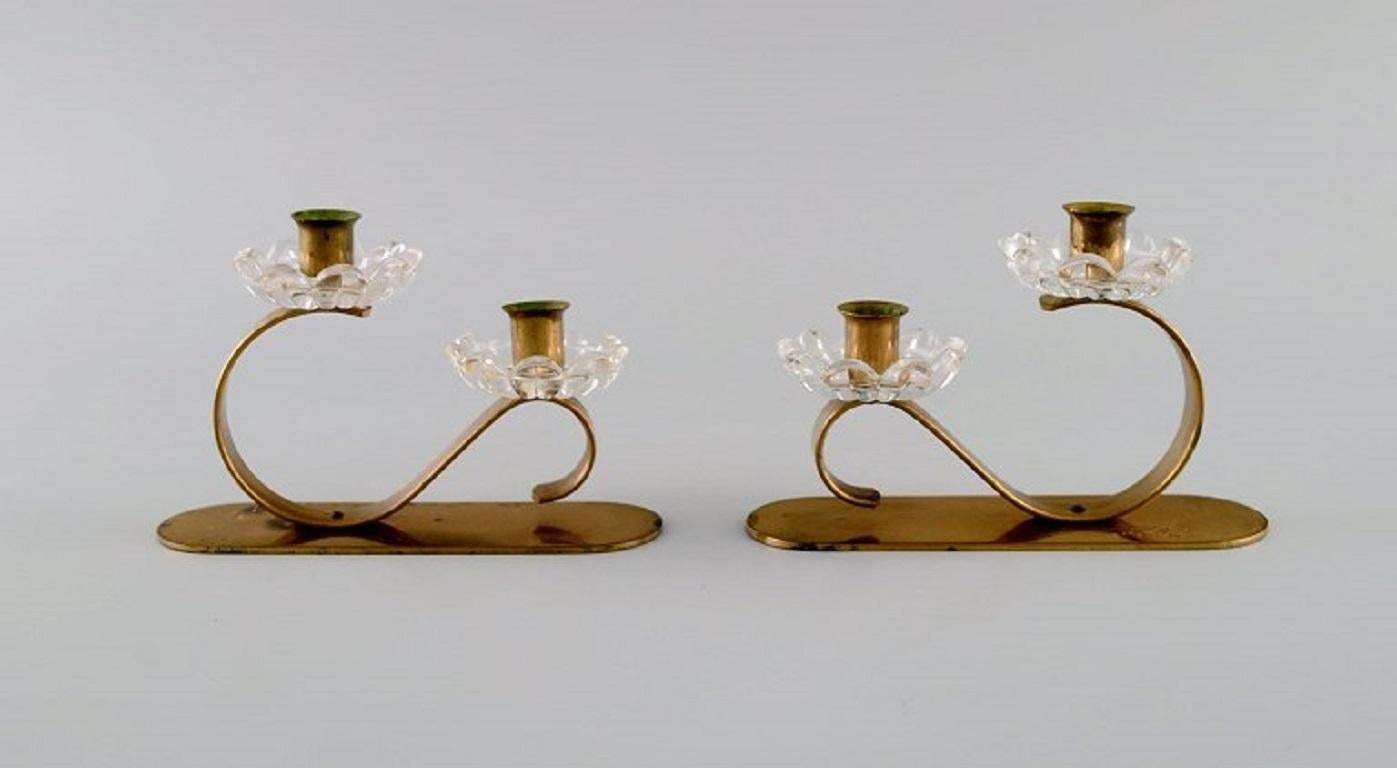 Gunnar Ander For Ystad Metall Two Candlesticks In Brass And Clear Art Glass photo furniture