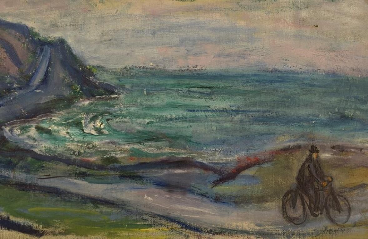 Pär Lindblad Sweden Oil On Canvas Modernist Landscape 1940s photo for sale